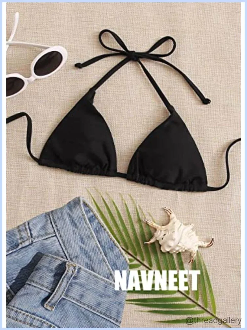 Women's Halter Triangle Bikini Top Removable Pads Adjustable String Swimwear